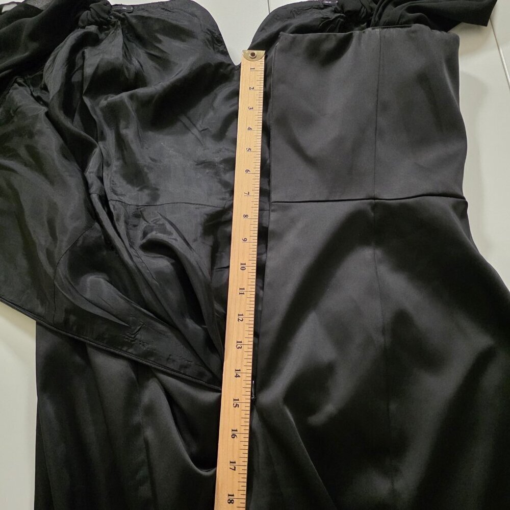 Catherine Malandrino Satin Dress XL Black Mini Lined Chiffon SS Bow LBD Cocktail - Picture 10 of 16